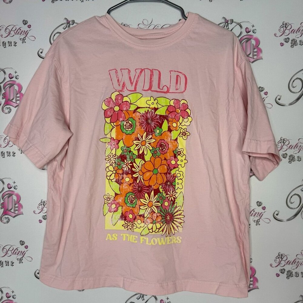Bingo tshirt wild as the flowers neon light pink floral graphic baggy tshirt